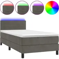 Syfax Cama box spring colchón y LED terciopelo gris oscuro 100x200 cm