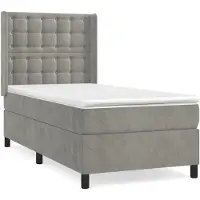 Syfax Cama box spring con colchón terciopelo gris claro 100x200 cm