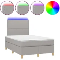 Syfax Cama box spring con colchón tela y LED gris claro 120x200 cm