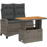 Syfax Juego de comedor jardín 2 pzas con cojines ratán sintético gris