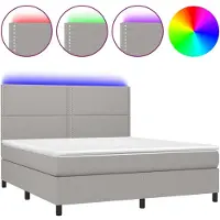 Syfax Cama box spring colchón y luces LED tela gris claro 180x200 cm