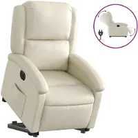 Syfax Sillón reclinable elevable eléctrico de cuero sintético crema