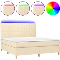 Syfax Cama box spring colchón y luces LED tela crema 180x200 cm