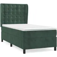 Syfax Cama con somier y colchón, color verde oscuro, 90x190 cm, tapizada en terciopelo