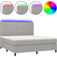 Syfax Cama box spring colchón y luces LED tela gris claro 180x200 cm