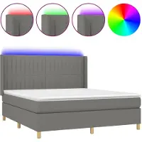 Syfax Cama box spring colchón y luces LED tela gris oscuro 180x200 cm