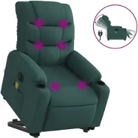 Syfax Sillón masaje eléctrico reclinable elevable tela verde oscuro
