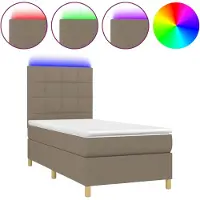 Syfax Cama box spring colchón y luces LED tela gris taupe 100x200 cm