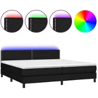 Syfax Cama box spring colchón y luces LED tela negro 200x200 cm