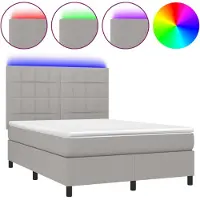 Syfax Cama box spring colchón y luces LED tela gris claro 140x190 cm
