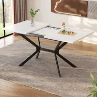 OKWISH Mesa de comedor extensible, 120/160 x 80 x 75 cm, mesa de comedor rectangular, mesa para la cocina con patas de metal, mesa para comedor y sala de estar para 4-6 personas, color blanco