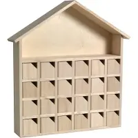 Merkloos Calendario de adviento casa - Madera - 24 puertas - 31,5 x 7 x 34 cm - Madera natural barnizada