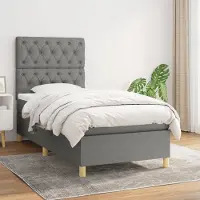Prolenta Maison Exclusive: Base de cama con somier y colchón, color gris oscuro, 80 x 200 cm, material: textil