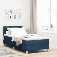 Prolenta Maison Exclusive: Cama con somier LED y cabecero azul, 90 x 190 cm, tapizada en tela
