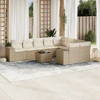 Prolenta Maison Exclusive: Juego de jardín de 10 piezas con sofá y cojines, color beige, fabricado en ratán sintético
