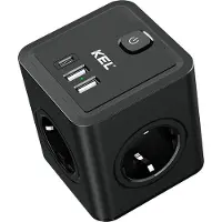 Plastrol Adaptador de enchufe con 4 tomas de corriente Schuko de 230V y 2 puertos USB-A y 1 puerto USB-C, color