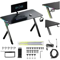 NanoRS Mesa de juego , color , con soportes para auriculares y vasos, iluminación RGB. Capacidad máxima: 75 kg. Dimensiones: 1200 x 600 x 750 mm. Modelo: RS102