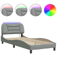 Syfax Estructura de cama con LED sin colchón Hvar tela gris claro 90x190 cm
