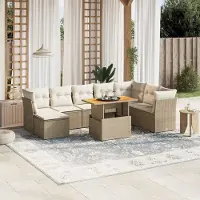 Prolenta Maison Exclusive: Juego de jardín de 9 piezas con cojines, color beige, fabricado en polirratán