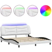 Syfax Estructura de cama con LED sin colchón Hvar blanco negro 180x200 cm