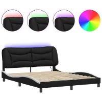 Syfax Estructura de cama con LED sin colchón Hvar negro blanco 160x200 cm