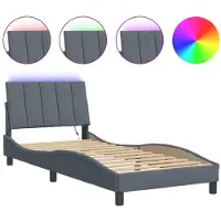 Syfax Estructura de cama con LED sin colchón Hanko terciopelo gris oscuro 90x200 cm