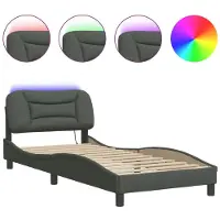 Syfax Estructura de cama con LED sin colchón Hvar tela gris oscuro 90x200 cm