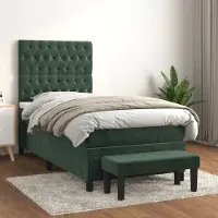 Prolenta Cama con somier y colchón, modelo "Exclusive", color verde oscuro, dimensiones 90x190 cm, tapizada en terciopelo