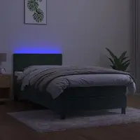 Prolenta Maison Exclusive: Base de cama con somier, colchón y luces LED, color verde oscuro, 80x200 cm, tapizada en terciopelo
