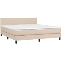 Syfax Base de cama con somier, colchón color café con leche, 160x200 cm, tapizado en cuero sintético