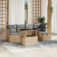 Prolenta Maison Exclusive: Juego de jardín de 6 piezas con sofá y cojines, color beige, fabricado en ratán sintético
