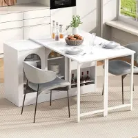 Flieks Mesa extensible "", mesa de bar giratoria de 360° con espacio de almacenamiento, mesa de cocina, barra de café con armario, mesa reversible, aparador, multifuncional, color blanco