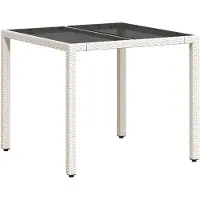 Syfax Mesa de jardín superficie de vidrio ratán PE blanco 90x90x75 cm