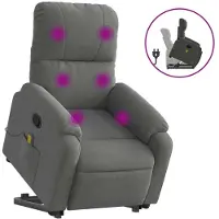 Syfax Sillón reclinable masaje elevable tela microfibra gris oscuro