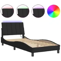 Syfax Estructura de cama con LED sin colchón Hanko de terciopelo negro 90x190 cm