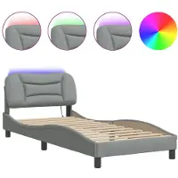 Syfax Estructura de cama con LED sin colchón Hvar tela gris claro 90x200 cm