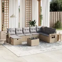 Prolenta Maison Exclusive: Juego de jardín de 9 piezas con sofá, cojines y estructura de ratán sintético color beige