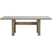 Syfax Mesa de comedor jardín vidrio y ratán PE marrón 200x100x74 cm