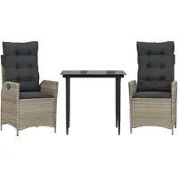 Syfax Set comedor de jardín 3 pzas cojines ratán sintético gris claro