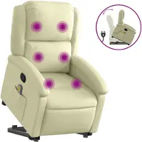 Syfax Sillón reclinable de masaje elevable cuero auténtico crema