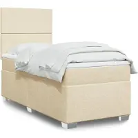 Prolenta Maison Exclusive: Base de cama con somier y colchón, color crema, 90x190 cm, tapizado en tela