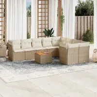 Prolenta Maison Exclusive: Juego de jardín de 10 piezas con sofá y cojines, color beige, fabricado en ratán sintético