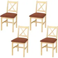Mendler Juego de 4 sillas de comedor HWC-F77, sillas con respaldo para cocina, fabricadas en madera maciza, estilo rústico, tapizadas en tela color terracota