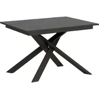 Ityhome - Mesa de comedor extensible 120/180x80 cm, diseño Ganty, efecto antracita con superficie texturizada y borde en antracita. Estructura y patas en antracita