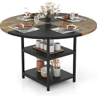 Costway Mesa de comedor para 4-6 personas, mesa redonda de 120 cm, mesa de madera, mesa de cocina de madera con estructura de metal, mesa de estilo retro para comedor o sala de estar