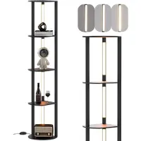 Costway Lámpara de pie de 163 cm con estantes, lámpara de pie con estante y 4 tiras LED giratorias, con ajuste de brillo de 3 niveles y interruptor en el pie