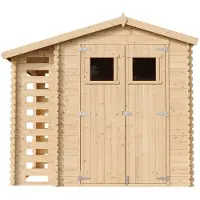 Timbela 3,53 + 0,97 m2. Casa de jardín de madera con cobertizo para leña. Modelo M386+M386G. Base tratada. Marca:
