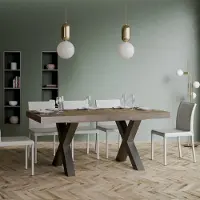 Itamoby - Mesa extensible, 160/420 x 90 cm, diseño Traffic, patas de nogal, estructura color antracita