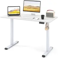 Costway : Escritorio de altura ajustable, escritorio de pie con soporte para auriculares y gestión de cables, mesa de ordenador, escritorio de oficina, color blanco