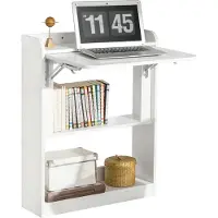 StarTech.com Mesa plegable para ordenador FWT92 con estanterías, escritorio de pared para el teletrabajo, color blanco